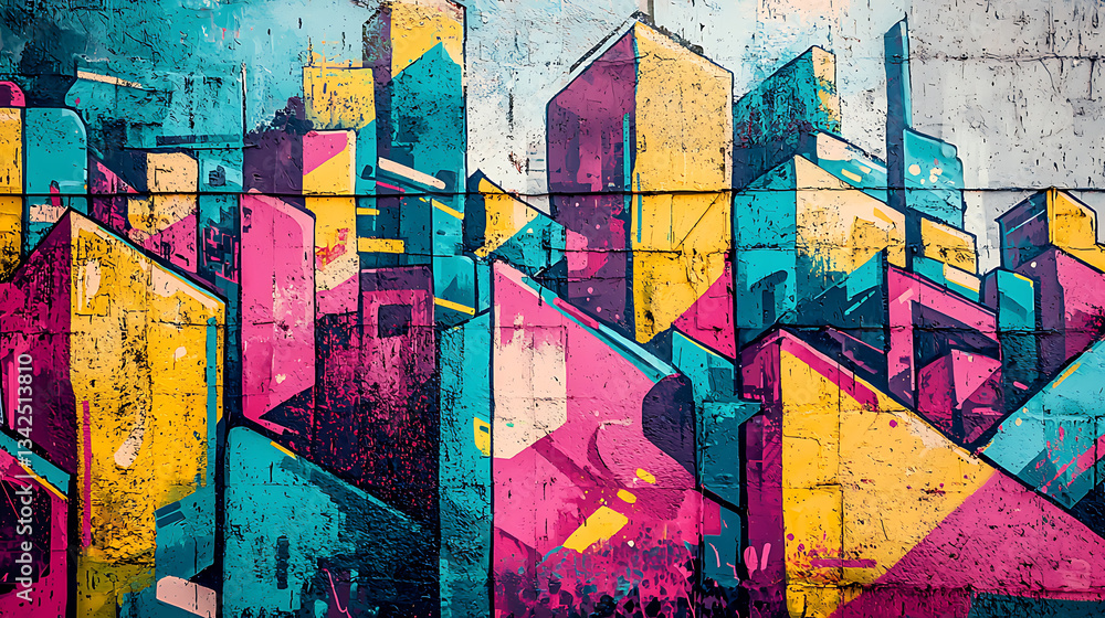 Fototapeta premium Colorful Urban Street Art: Bold, Bright Graffiti Mural Paintings