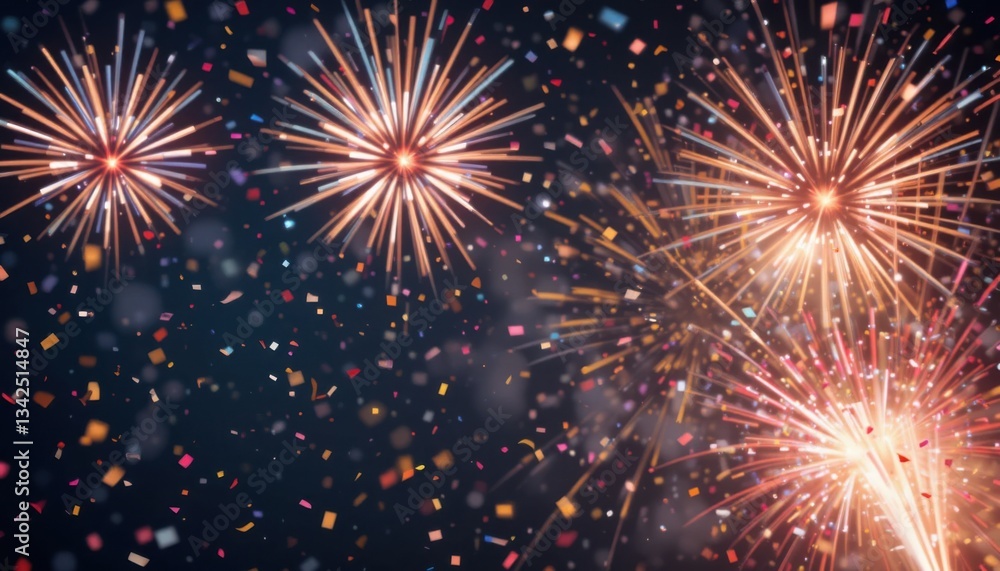 Fototapeta premium Spectacular Fireworks Display with Confetti