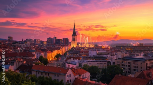 Wallpaper Mural Bratislava's captivating skyline illuminated by celebratory fireworks display Torontodigital.ca