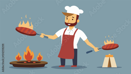 Obraz na płótnie The asadors skilled hands expertly flip sizzling steaks and perfectly charred sausages.. Vector illustration w salonie