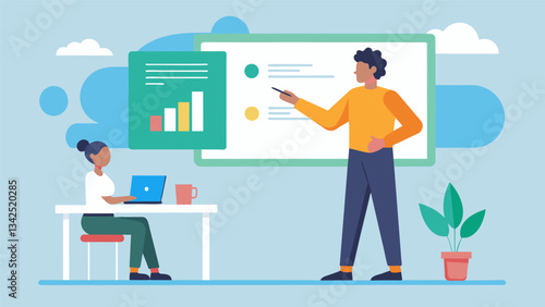 The interactive whiteboard served as a visual aid for the teacher dynamically displaying information as she taught making the lesson more engaging for students.. Vector illustration