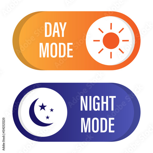 DAY MODE text. NIGHT MODE text. Vibrant gradient toggles. Vector theme concept.