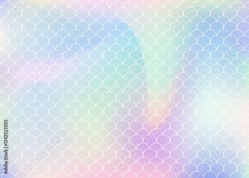 Holographic mermaid background with gradient scales.
