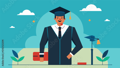 A Gen X individual who previously dropped out of college now returns with renewed motivation and determination to finish a degree in engineering.. Vector illustration