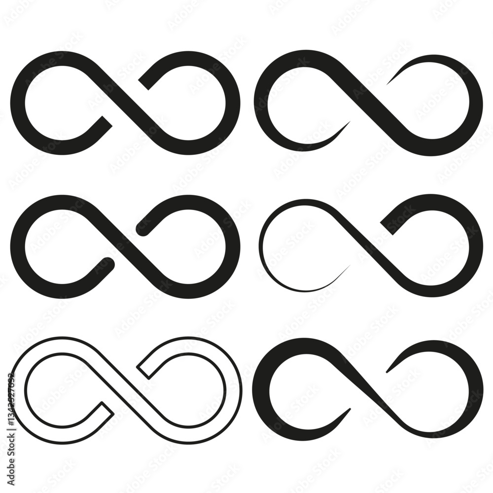 Infinity loop icon. Minimal infinity shapes. Abstract limitless design. Vector variation. Infinity loop icon. Minimal infinity shapes. Abstract limitless design. Vector variation.