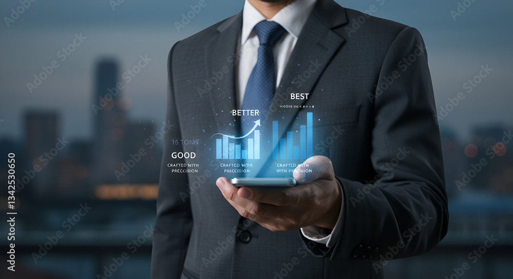 custom made wallpaper toronto digitalglowing progression Progress from good to better to best, Businessman marks steps labeled crafted with precision on a smartphone screen,self-improvement, business, motivation, success, creativity