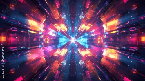 Abstract Neon Light Tunnel Digital Art Backgrounds and Effects Visuals Design Illustration Illustrations Imagery Imagery Ideas Geometric Patterns and Symmetry Designs with Bright and Intricate Neon