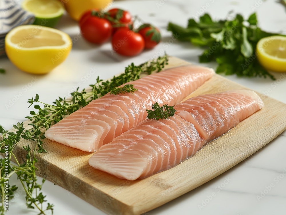 fresh fish on a cutting board with white backround - ai fresh fish on a cutting board with white backround - ai