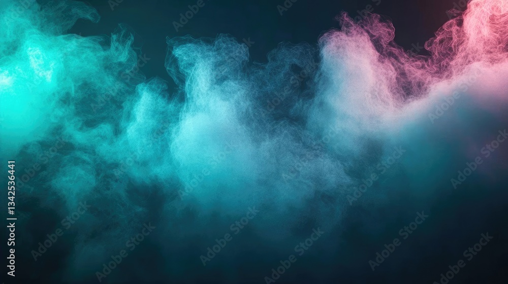Obraz premium Abstract Teal and Pink Smoke Clouds on Dark Background