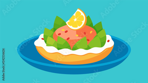Served on a bed of crunchy jicama the tiradito adds a refreshing and crunchy element to the dish adding a unique Peruvian touch.. Vector illustration