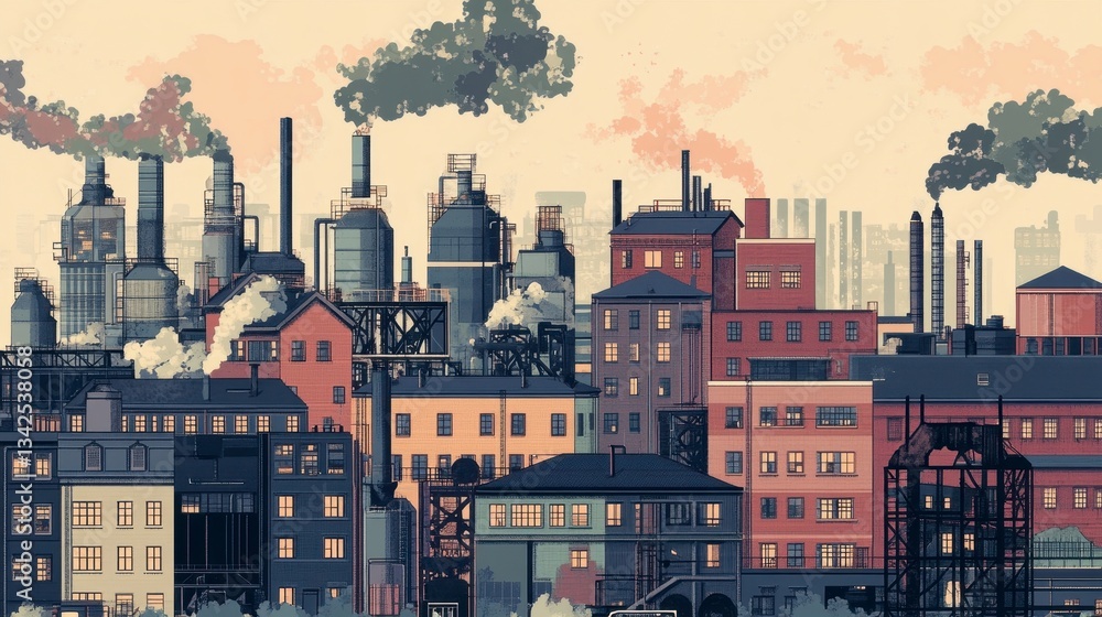 Obraz premium Industrial Cityscape Illustration