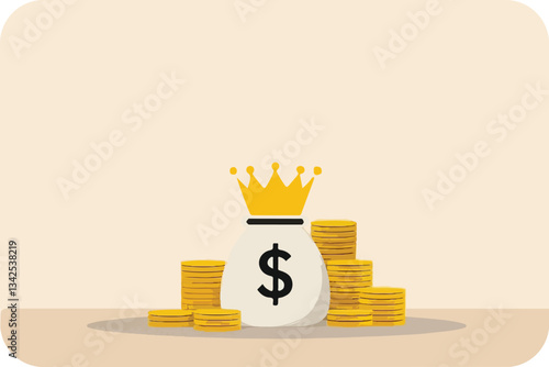 Money Bag Crowned with Gold Coins, Symbolizing Wealth and Financial Success