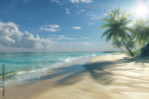 Wallpaper Mural Pristine tropical beach with peaceful waves and swaying palm trees under a bright blue sky and warm sunshine Torontodigital.ca