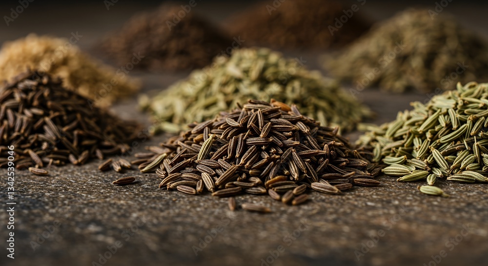 Assorted Spice Piles Close-up Shot Various Culinary Spice Groupings Assorted Spice Piles Close-up Shot Various Culinary Spice Groupings