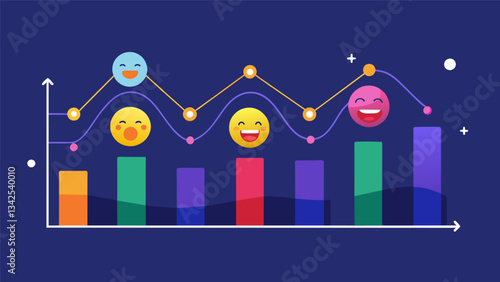 A graph showing fluctuations in overall mood levels throughout a week using data from a mood tracking app.. Vector illustration
