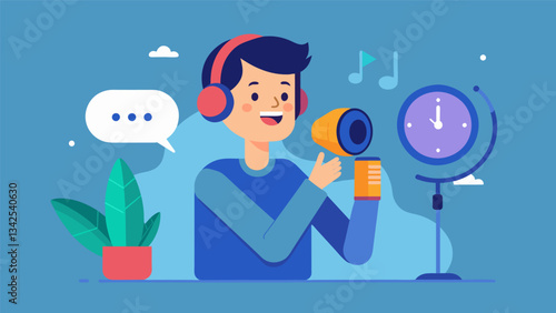 A friendly voice recording that plays every hour reminding you to take a break and giving you options for quick relaxation exercises.. Vector illustration