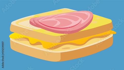 On top of the mustard add a layer of thinly sliced ham. Spread it out evenly to cover the entire slice of bread.. Vector illustration