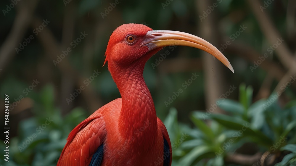 Fototapeta premium Close-up of a vibrant red ibis