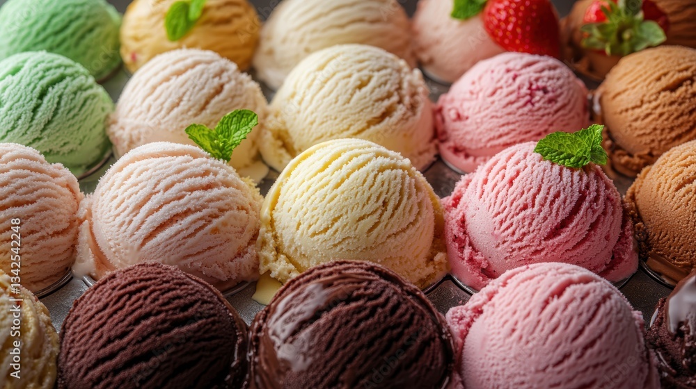 A vibrant tableau of ice cream, a symphony of colors, featuring scoops in shades of vanilla, chocolate, strawberry, and mint, each a miniature masterpiece awaiting the touch of a spoon. A vibrant tableau of ice cream, a symphony of colors, featuring scoops in shades of vanilla, chocolate, strawberry, and mint, each a miniature masterpiece awaiting the touch of a spoon.