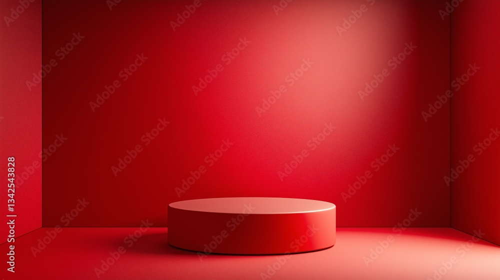 Red Background Product Showcase on Modern Circular Platform: Elevate Your Presentation with Minimalism and Bright Colors Red Background Product Showcase on Modern Circular Platform: Elevate Your Presentation with Minimalism and Bright Colors