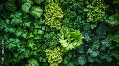 A vibrant tapestry of lettuce leaves, their crisp edges and deep green hues, nestled against a backdrop of lush greenery, creating a refreshing and natural image.