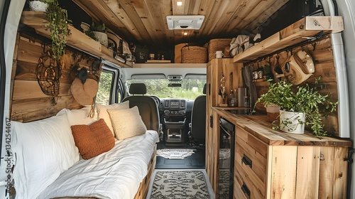 Wallpaper Mural Cozy rustic interior of a converted van with wooden decor and storage solutions Torontodigital.ca