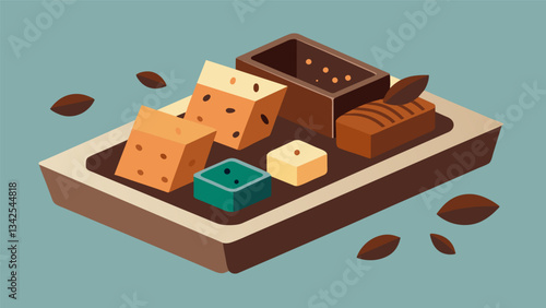 A tray of indulgent yet healthier snack bars with ingredients like dark chocolate chunks almond flour and agave.. Vector illustration