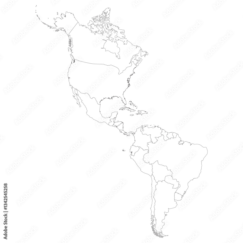 Obraz premium American continent map. Map of America continent in white plain color.
