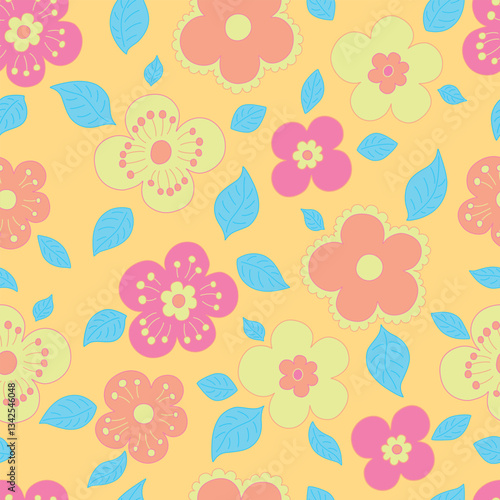 Wallpaper Mural Spring flowers seamless pattern for easter decoration, card, cherry blossom ornament or other using. Nice festive endless print for your design. Vector illustration. Not AI created. Torontodigital.ca