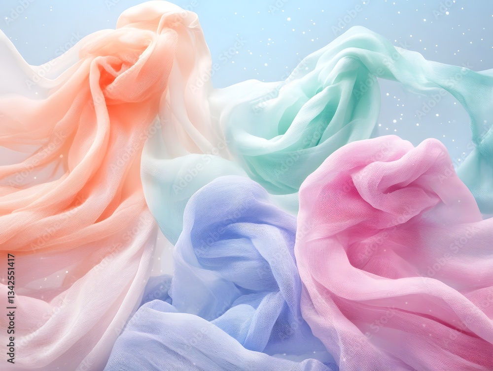 Pastel fabric floating in a dreamy, luminous atmosphere Pastel fabric floating in a dreamy, luminous atmosphere