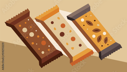 A variety of lowcarb protein bars in flavors like peanut butter and chocolate chip.. Vector illustration
