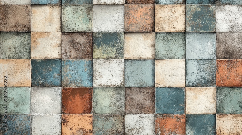 Square tile pattern with varied distressed textures and colors Square tile pattern with varied distressed textures and colors
