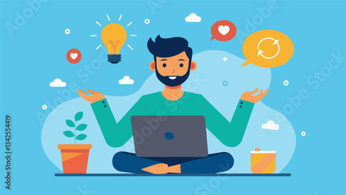 A freelance writer taps on their fingers while brainstorming ideas using EFT to enhance their creativity and release any blocks or doubts.. Vector illustration