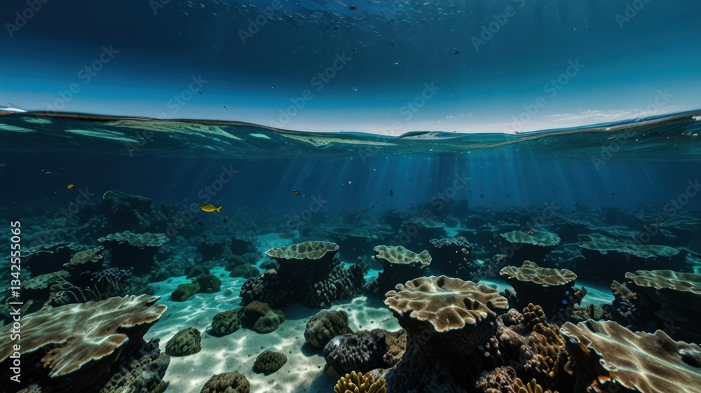Sunlit coral reef underwater Sunlit coral reef underwater