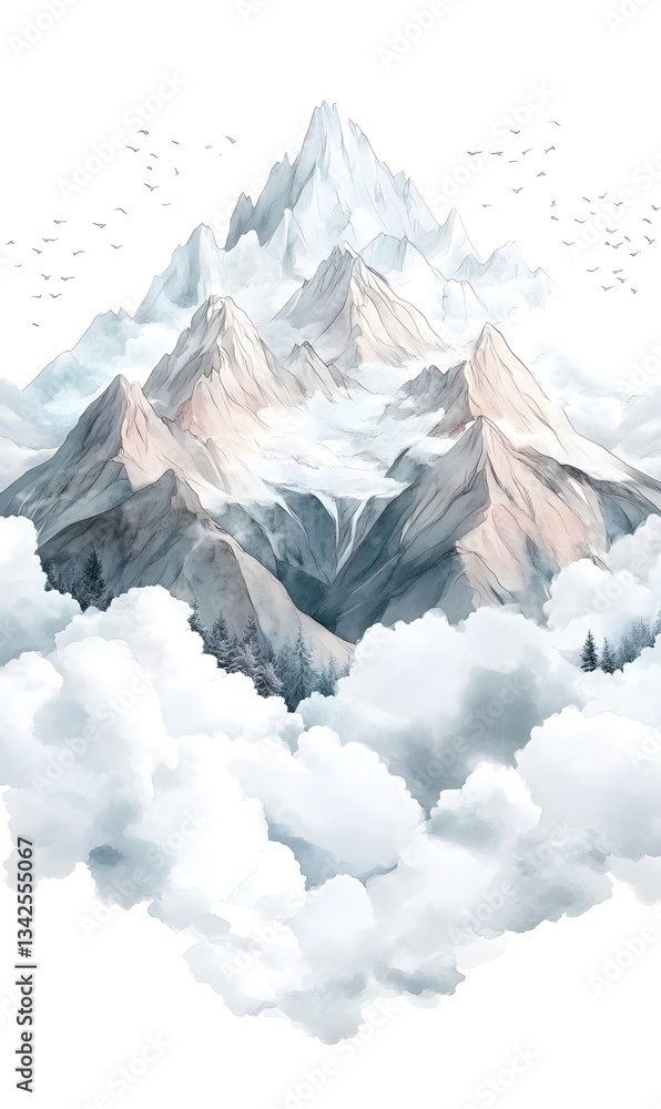 custom made wallpaper toronto digitalBeautiful Mountains in clouds and fog, generation AI 