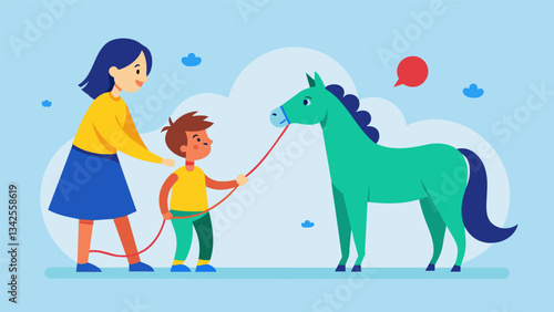 A child on the autism spectrum connects with their horse communicating and bonding through the shared experience of riding.. Vector illustration