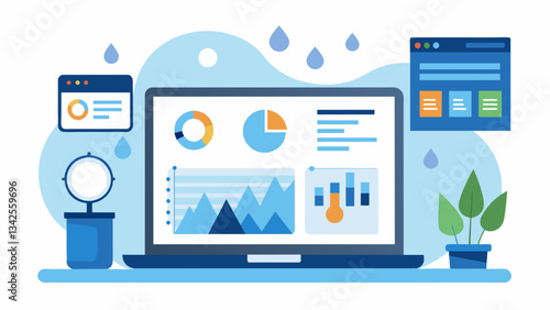 An online portal for water utility companies to view and analyze usage data from customers in order to identify potential leaks or excessive consumption.. Vector illustration