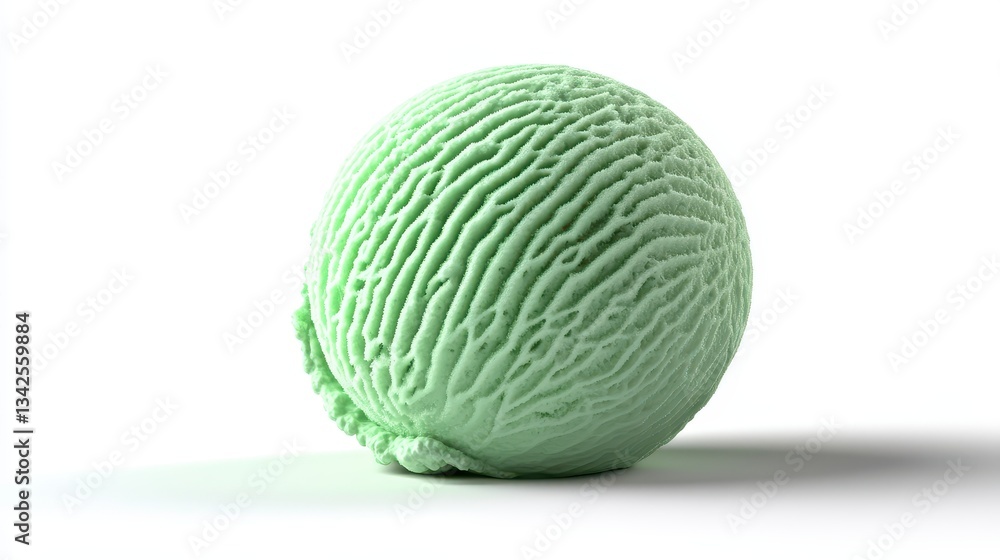 Smooth Green Ice Cream Scoop with Textured Surface Isolated on White Background Smooth Green Ice Cream Scoop with Textured Surface Isolated on White Background