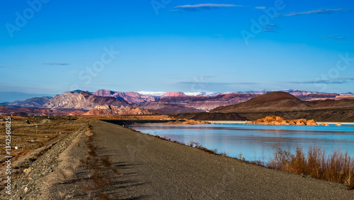 along the edge of Sand Hollow State Park: great scenery in the background; Hurrycane, Utah, USA