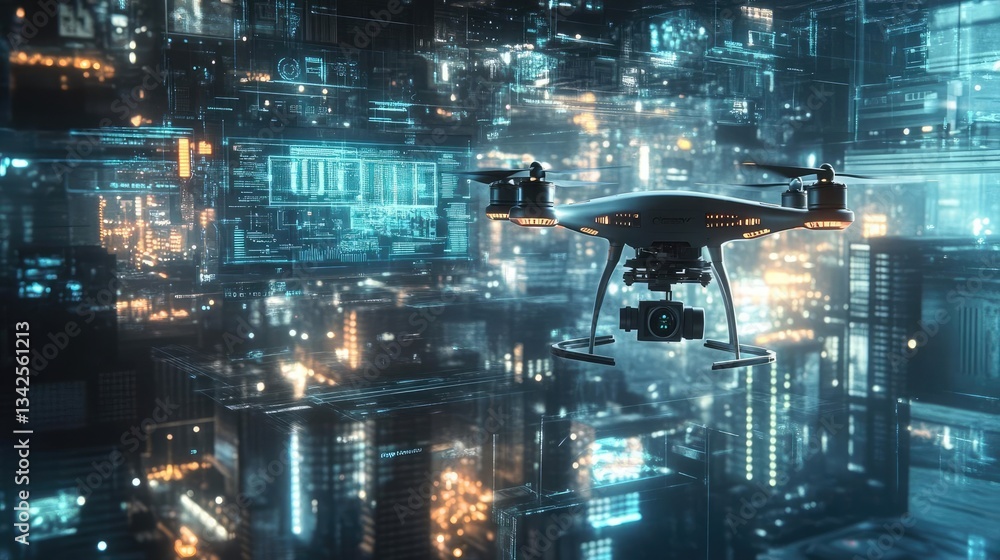 Futuristic City Drone Aerial View at Night Futuristic City Drone Aerial View at Night