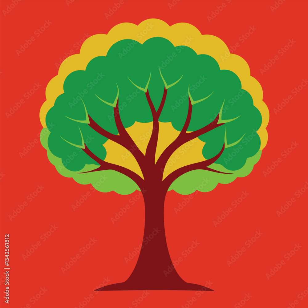 Naklejka premium Solid Color Illustration of a Majestic Tree with Intricate Details