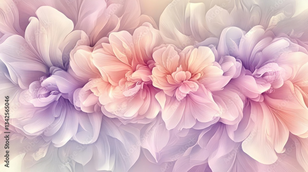 Fototapeta premium Pastel Pink Purple Orange Soft Focus Flower Blooms Close Up Macro Photography With Soft Focus Effect on Flower Petals and Colorful Floral Arrangement Designed for Romantic Floral Theme Wallpaper