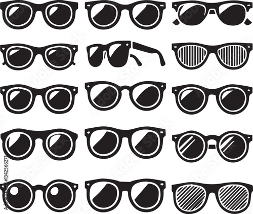 set of glasses vector, set of glasses vector illustration, glasses silhouette vector black and white