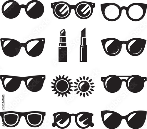 set of glasses vector, set of glasses vector illustration, glasses silhouette vector black and white