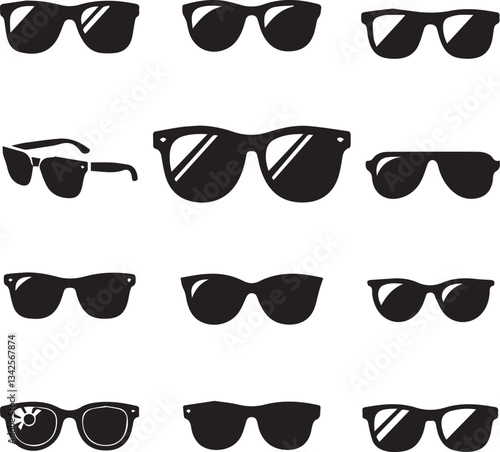 set of glasses vector, set of glasses vector illustration, glasses silhouette vector black and white