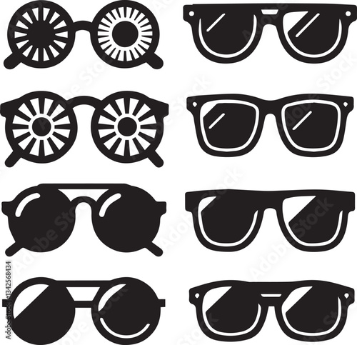 set of glasses vector, set of glasses vector illustration, glasses silhouette vector black and white