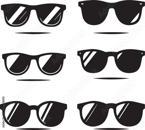 set of glasses vector, set of glasses vector illustration, glasses silhouette vector black and white