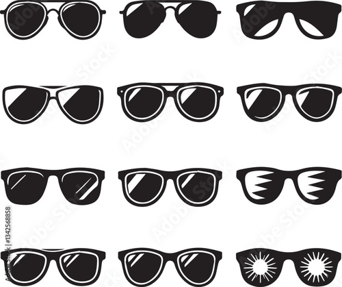 set of glasses vector, set of glasses vector illustration, glasses silhouette vector black and white