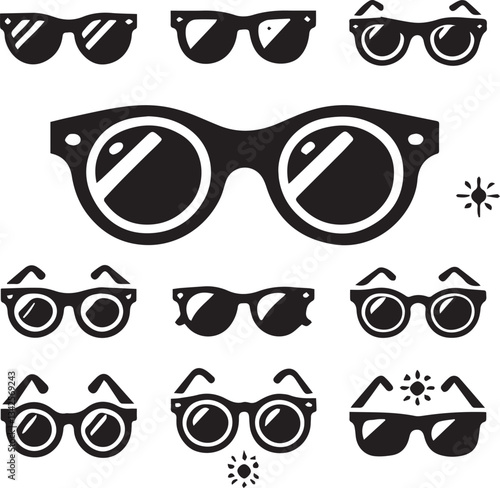 set of glasses vector, set of glasses vector illustration, glasses silhouette vector black and white