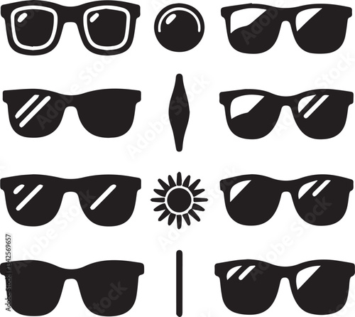 set of glasses vector, set of glasses vector illustration, glasses silhouette vector black and white